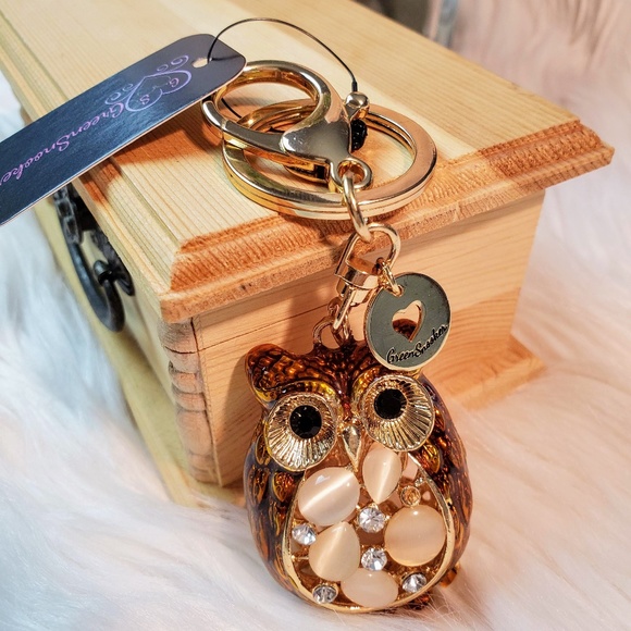 3D Rhinestone Owl Crystal Purse Bag Key Chain - Picture 3 of 7